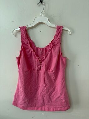 Dress Barn Pink Lace-Up Ruffle Strap Tank Y2K